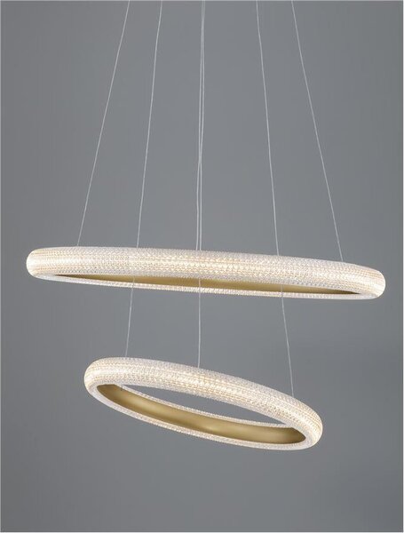 Nova Luce Závěsné LED svítidlo MEDORA mosazný zlatý hliník a akryl 41.5W 3000K stmívatelné