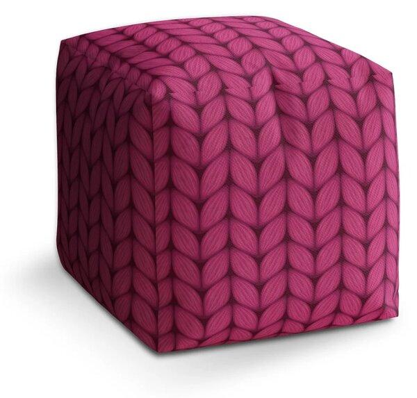 Sablio Taburet Cube Pletení ve fuchsiové barvě - 40x40x40 cm