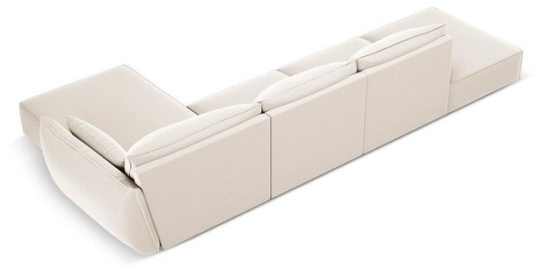 Béžová sametová rohová pohovka (pravý roh/s lenoškou) Vanda – Mazzini Sofas