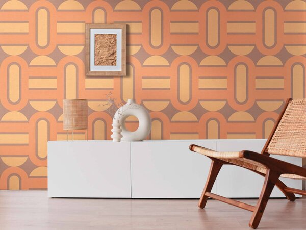 A.S. Création | Vliesová tapeta na zeď Retro Chic 39536-2 | 0,53 x 8,5 m | oranžová, hnědá, žlutá
