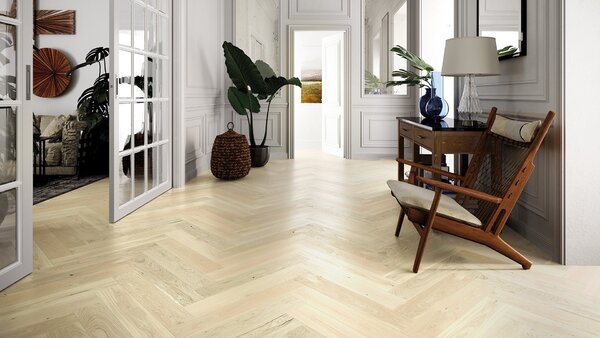 Dřevěná podlaha Barlinek Pure Classico - Dub Bianco Herringbone