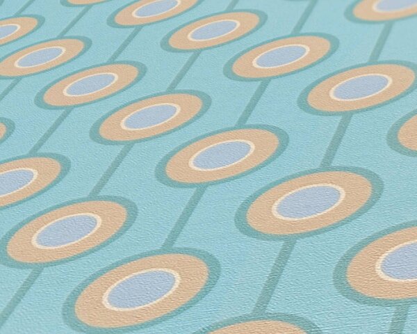 A.S. Création | Vliesová tapeta na zeď Retro Chic 39537-4 | 0,53 x 8,5 m | modrá, tyrkysová, zelená, krémová, vícebarevná