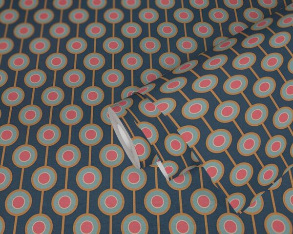 A.S. Création | Vliesová tapeta na zeď Retro Chic 39537-1 | 0,53 x 8,5 m | modrá, žlutá, okrová, růžová, vícebarevná