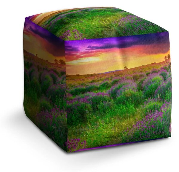 Sablio Taburet Cube Levandulové pole - 40x40x40 cm