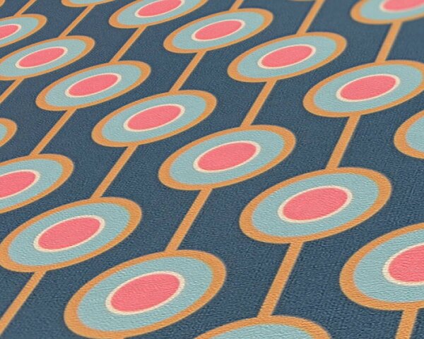 A.S. Création | Vliesová tapeta na zeď Retro Chic 39537-1 | 0,53 x 8,5 m | modrá, žlutá, okrová, růžová, vícebarevná
