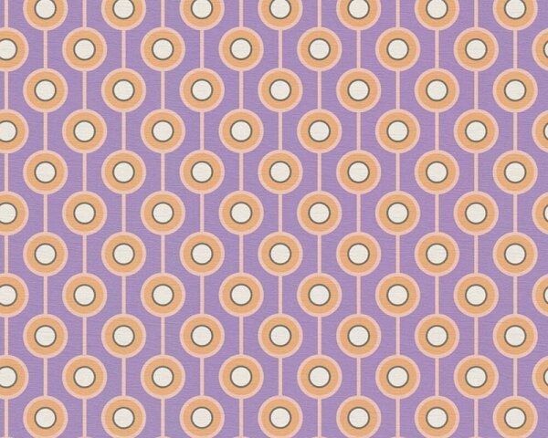 A.S. Création | Vliesová tapeta na zeď Retro Chic 39537-2 | 0,53 x 8,5 m | fialová, meruňková, krémová, oranžová, černá, vícebarevná
