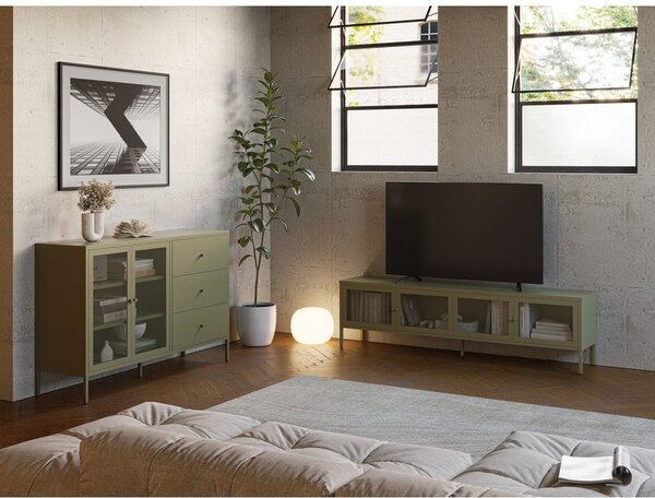 Zelený kovový TV stolek 160x50x35 cm Fayna – Marckeric