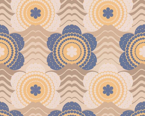 A.S. Création | Vliesová tapeta na zeď Retro Chic 39539-2 | 0,53 x 8,5 m | hnědá, modrá, béžová, oranžová, vícebarevná