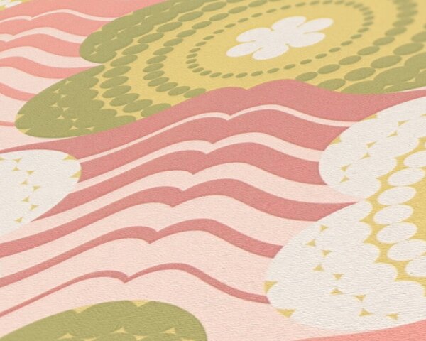 A.S. Création | Vliesová tapeta na zeď Retro Chic 39539-1 | 0,53 x 8,5 m | zelená, růžová, krémová