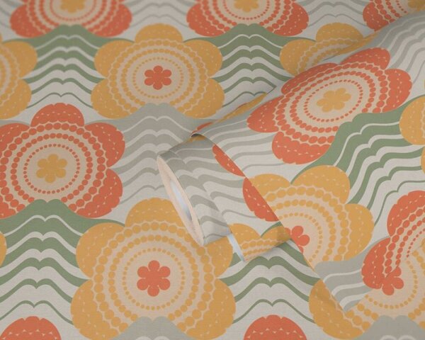A.S. Création | Vliesová tapeta na zeď Retro Chic 39539-4 | 0,53 x 8,5 m | krémová, žlutá, oranžová, zelená, vícebarevná