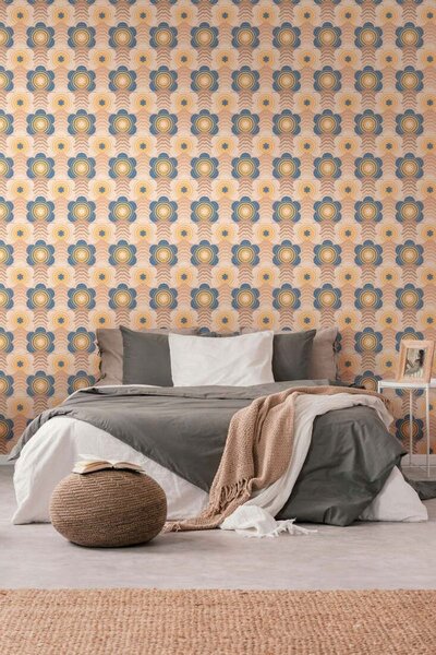A.S. Création | Vliesová tapeta na zeď Retro Chic 39539-2 | 0,53 x 8,5 m | hnědá, modrá, béžová, oranžová, vícebarevná