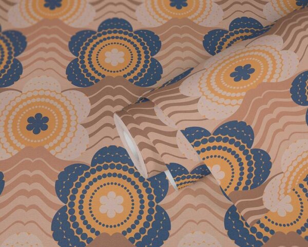 A.S. Création | Vliesová tapeta na zeď Retro Chic 39539-2 | 0,53 x 8,5 m | hnědá, modrá, béžová, oranžová, vícebarevná