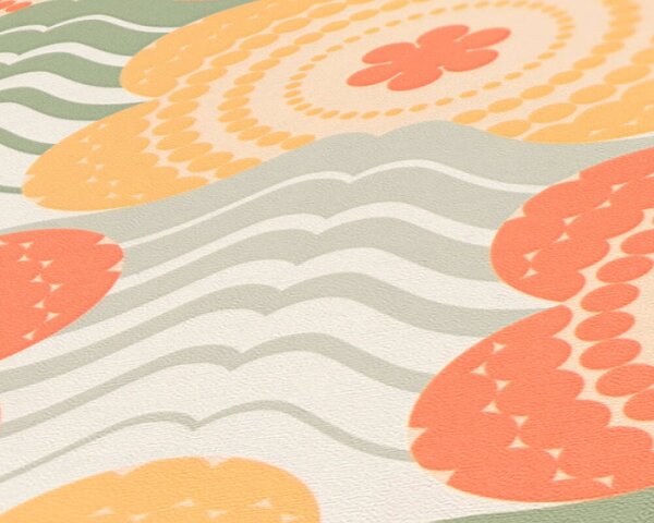 A.S. Création | Vliesová tapeta na zeď Retro Chic 39539-4 | 0,53 x 8,5 m | krémová, žlutá, oranžová, zelená, vícebarevná