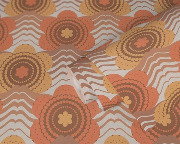 A.S. Création | Vliesová tapeta na zeď Retro Chic 39539-3 | 0,53 x 8,5 m | krémová, hnědá, oranžová, okrová, vícebarevná