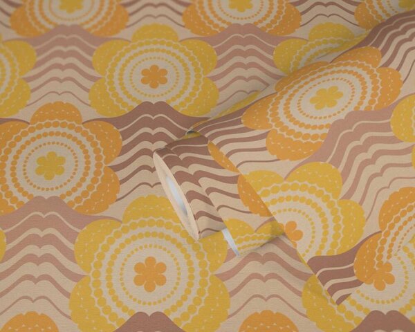 A.S. Création | Vliesová tapeta na zeď Retro Chic 39539-5 | 0,53 x 8,5 m | žlutá, hnědá, béžová