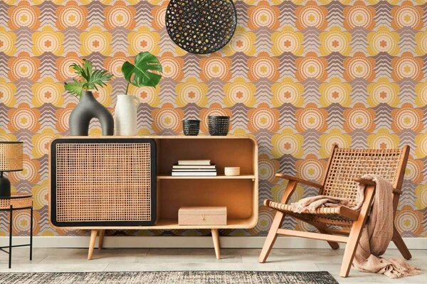 A.S. Création | Vliesová tapeta na zeď Retro Chic 39539-5 | 0,53 x 8,5 m | žlutá, hnědá, béžová