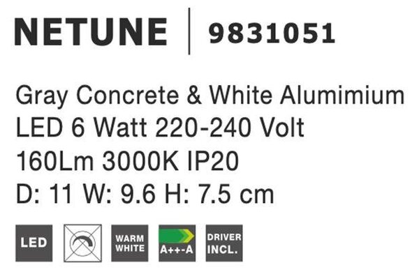 Nova Luce Nástěnné LED svítidlo NETUNE, 6W 3000K Barva: Šedá
