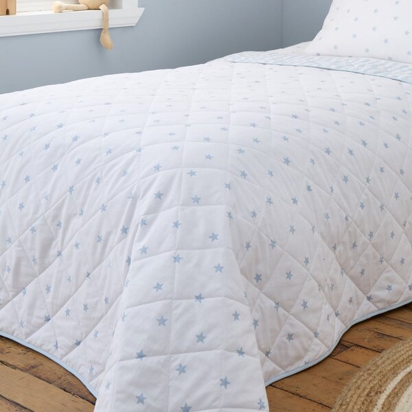 Bílý/modrý bavlněný prošívaný dětský přehoz 135x190 cm Mini Star & Stripes – Bianca