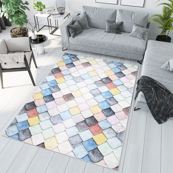 Makro Abra Kusový koberec pratelný TOSCANA 8001 Geometrický Moderní Kosočtverce pogumovaný vícebarevný Rozměr: 80x150 cm