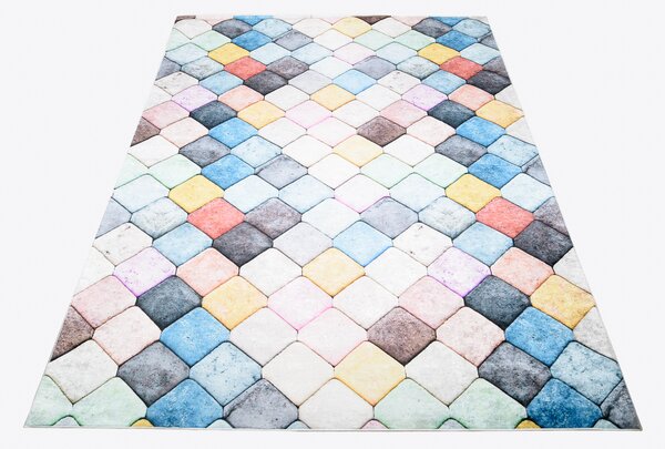 Makro Abra Kusový koberec pratelný TOSCANA 8001 Geometrický Moderní Kosočtverce pogumovaný vícebarevný Rozměr: 80x150 cm