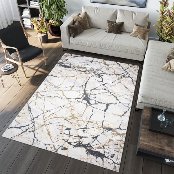 Makro Abra Kusový koberec pratelný TOSCANA 21136 Mramor abstraktní pogumovaný krémový šedý Rozměr: 120x170 cm