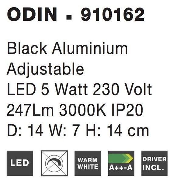 Nova Luce Nástěnné LED svítidlo ODIN, 5W Barva: Černá