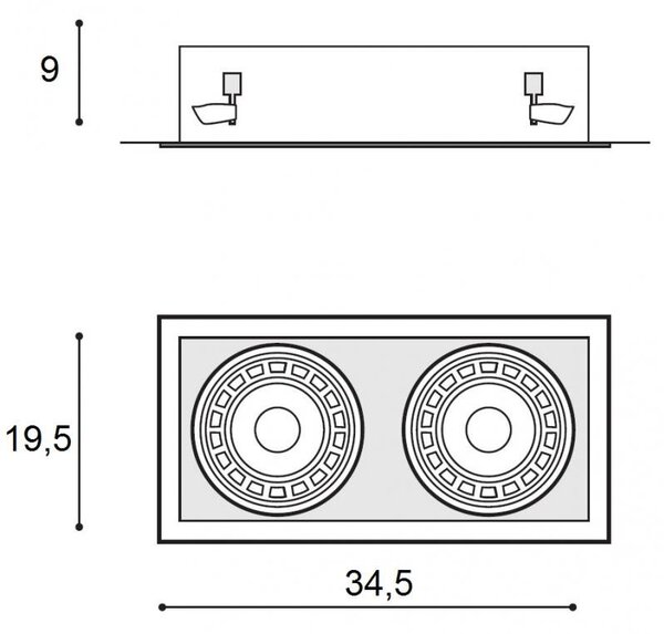AZZ AZ2875 Stropní zápustné bodové svítidlo Azzardo Nova 2 black/black AZ2875 GU10+ADAP111/ES111 2x40/2x50W IP20 34,5cm černé - AZZARDO