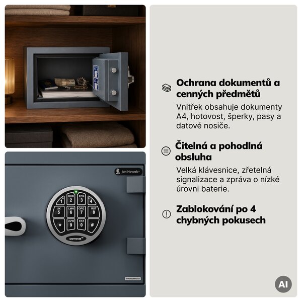 Trezor S2 bezpečnostní, ohnivzdorný, elektronický na kód, na dokumenty, 400x280x340 mm: EDGAR