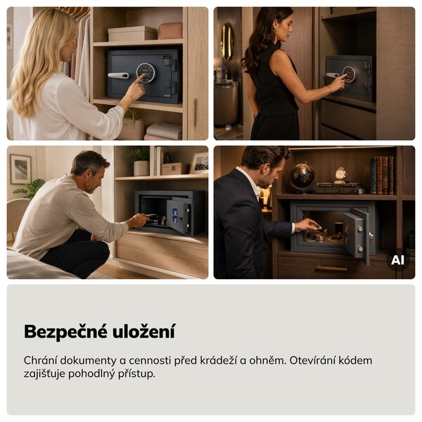 Trezor S2 bezpečnostní, ohnivzdorný, elektronický na kód, na dokumenty, 400x280x340 mm: EDGAR