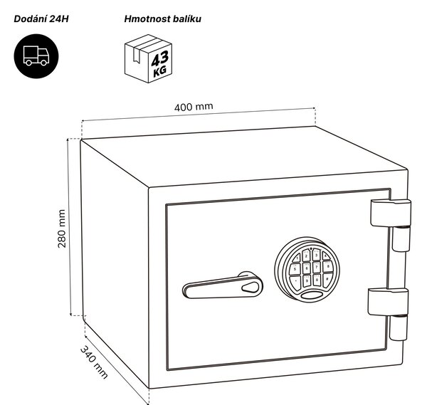Trezor S2 bezpečnostní, ohnivzdorný, elektronický na kód, na dokumenty, 400x280x340 mm: EDGAR