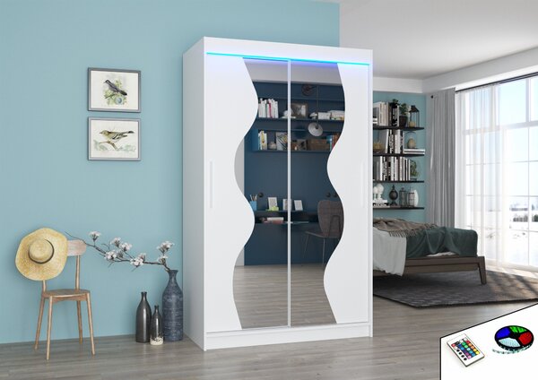 ADRK Šatní zrcadlová skříň posuvná s LED osvětlením OSWALD W 120 L, bílá