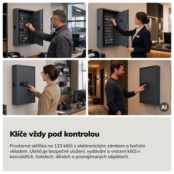 Skříňka na klíče elektronická s vhozem a kódovým zámkem, na 133 klíčů, 430x665x130 mm: BRUCE