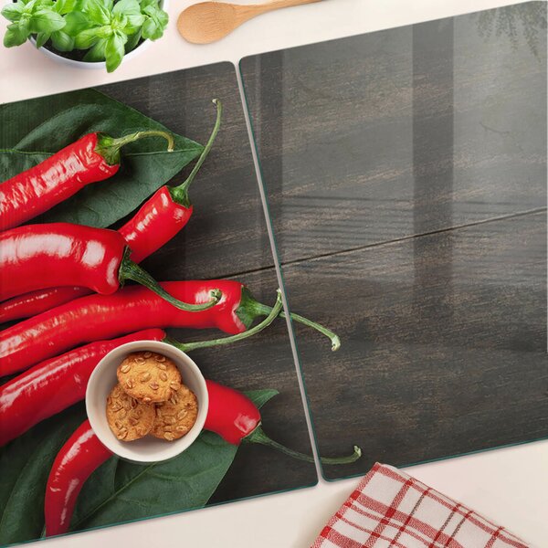 Skleněné krájecí prkénko Chilli papričky na dřevěném pozadí ddk-nr-wm-00006983