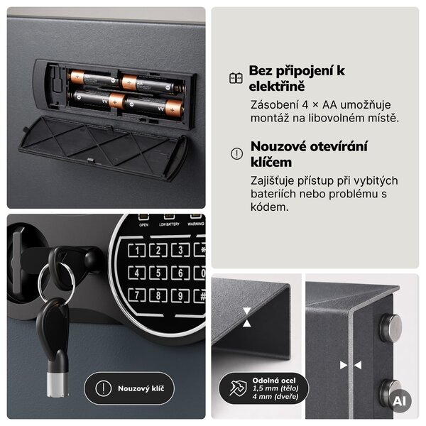 Skříňka na klíče elektronická s vhozem a kódovým zámkem, na 133 klíčů, 430x665x130 mm: BRUCE