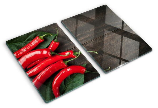 Skleněné krájecí prkénko Chilli papričky na dřevěném pozadí ddk-nr-wm-00006983