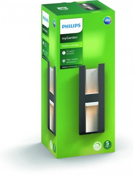 PH 17351/93/P0 LED venkovní nástěnné svítidlo Philips Shadow 17351/93/P0 antracitové 2700K - PHILIPS (915005377301)