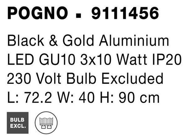 Nova Luce Závěsné svítidlo POGNO černá a zlatý hliník GU10 3x10W