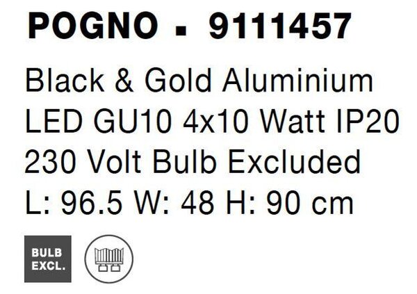 Nova Luce Závěsné svítidlo POGNO černá a zlatý hliník GU10 4x10W