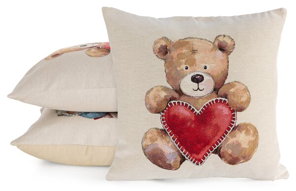 VÁNOČNÍ GOBELÍNOVÝ DEKORAČNÍ POVLAK NA POLŠTÁŘ TEDDY 45X45 CM VZOROVANÁ