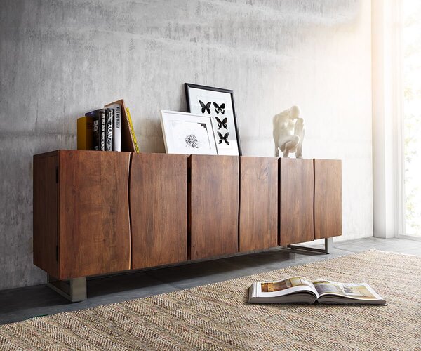 DELIFE Komoda Live-Edge 220 cm akácie hnědá masivní 6 dvířek