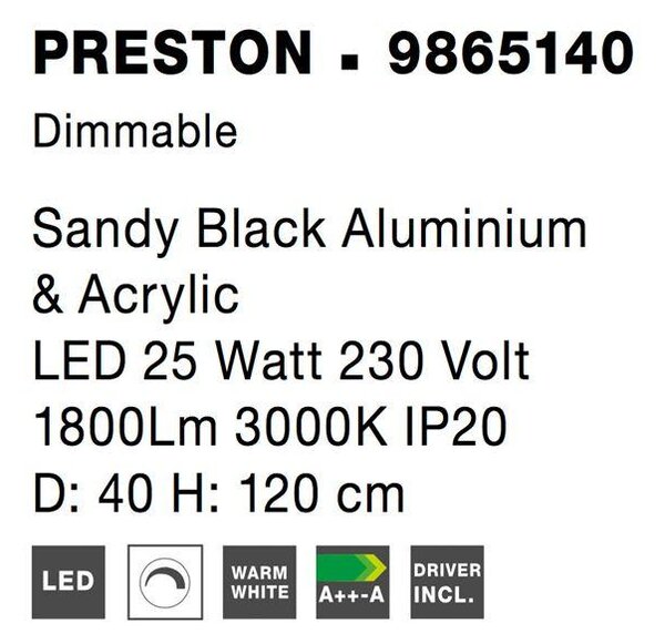 Nova Luce Závěsné LED svítidlo PRESTON, 25W 3000K stmívatelné Barva: Černá