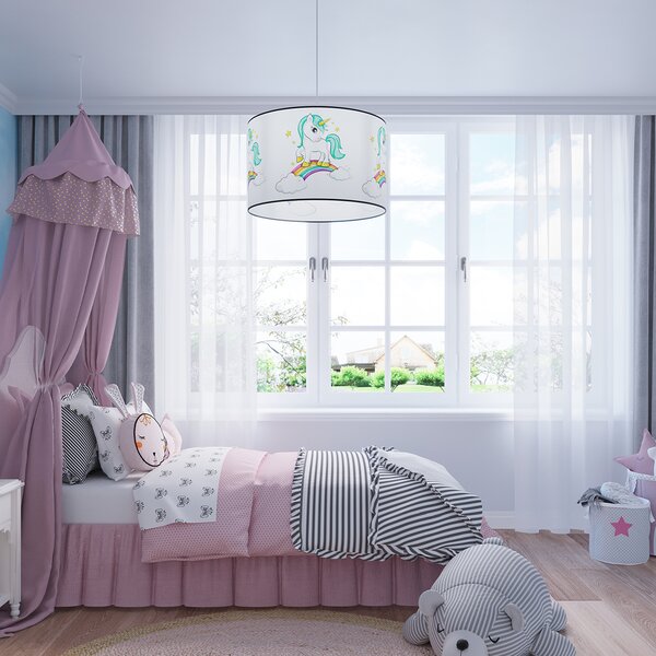 Dětské závěsné svítidlo Unicorn, 1x plastové stínítko se vzorem, (fi 30cm)