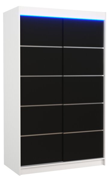 ADRK Šatní skříň posuvná s LED osvětlením BENISSO W-B 120 L, černá/bílá