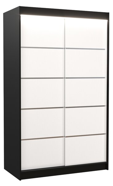 ADRK Šatní skříň posuvná s LED osvětlením BENISSO B-W 120 L, bílá/černá