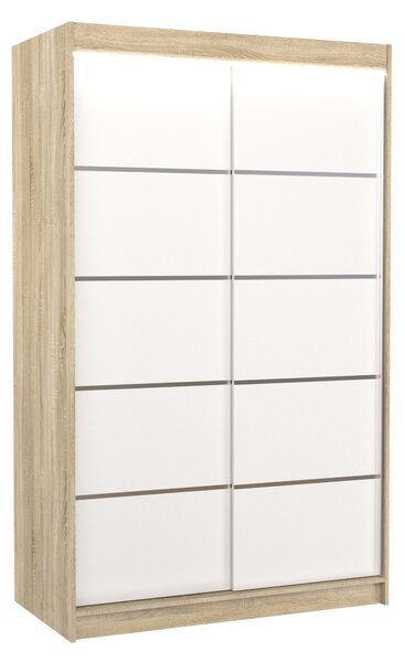 ADRK Šatní skříň posuvná s LED osvětlením BENISSO S-W 120 L, bílá/dub sonoma