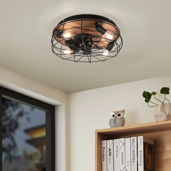 Matně černé/hnědé stropní svítidlo na dálkové ovládání/s ventilátorem Trondheim – Reality