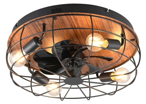 Matně černé/hnědé stropní svítidlo na dálkové ovládání/s ventilátorem Trondheim – Reality