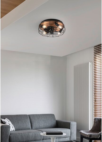 Matně černé/hnědé stropní svítidlo na dálkové ovládání/s ventilátorem Trondheim – Reality