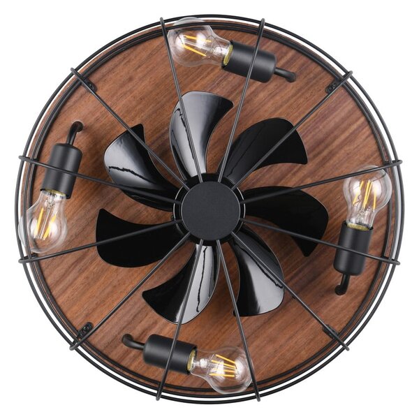 Matně černé/hnědé stropní svítidlo na dálkové ovládání/s ventilátorem Trondheim – Reality