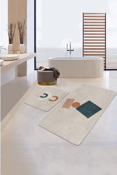 Béžové sametové koupelnové předložky v sadě 2 ks 60x100 cm Geometry Shapes – Mila Home